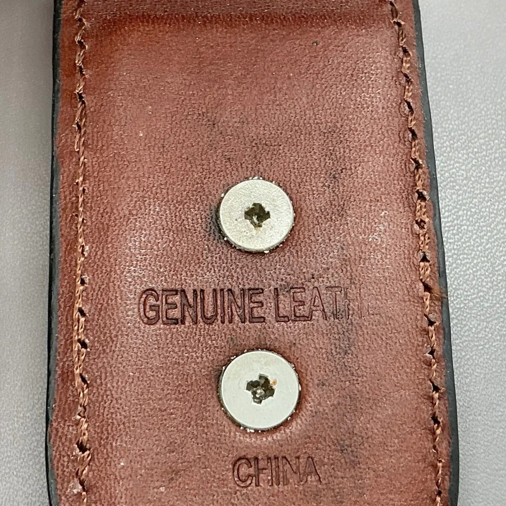 Guess Genuine Leather Money Clip Brown Croc Embossed Silver Tone Logo Wallet